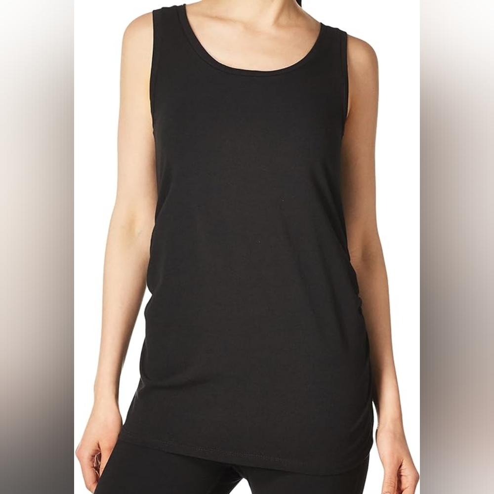 Three Seasons Maternity Solid Side Ruched Tank Top Black Size XL Maternity